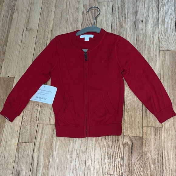 Burberry Toddler Boys Knit Sweater Cardigan Zip Up (Red)